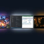Tres monitores lado a lado com usos diferentes — gaming, produtividade e entretenimento — ilustrando a duvida de escolha antes de comprar um monitor para home office