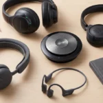 Fone bluetooth para reunião: headset, speakerphone e fone de ouvido lado a lado