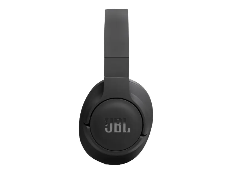 Fone de ouvido over-ear JBL Tune 720BT na cor preta, dobrável, sobre fundo branco