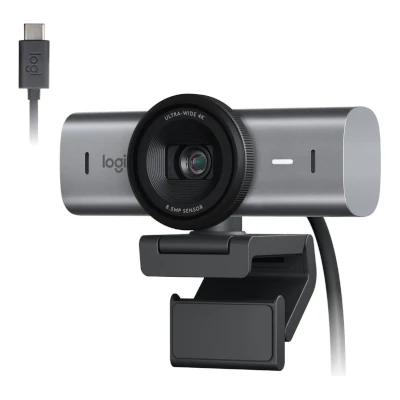 Webcam Logitech MX Brio 4K Grafite — sensor maior para baixa luz em reuniões