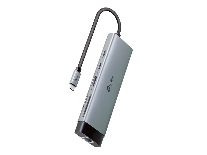 TP-Link UH9120C hub USB-C 9-em-1 sobre mesa de trabalho