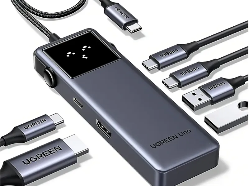 Hub USB-C UGREEN Uno 6 em 1 compacto, com HDMI 4K, leitor de cartão e portas USB-A e USB-C 10Gbps
