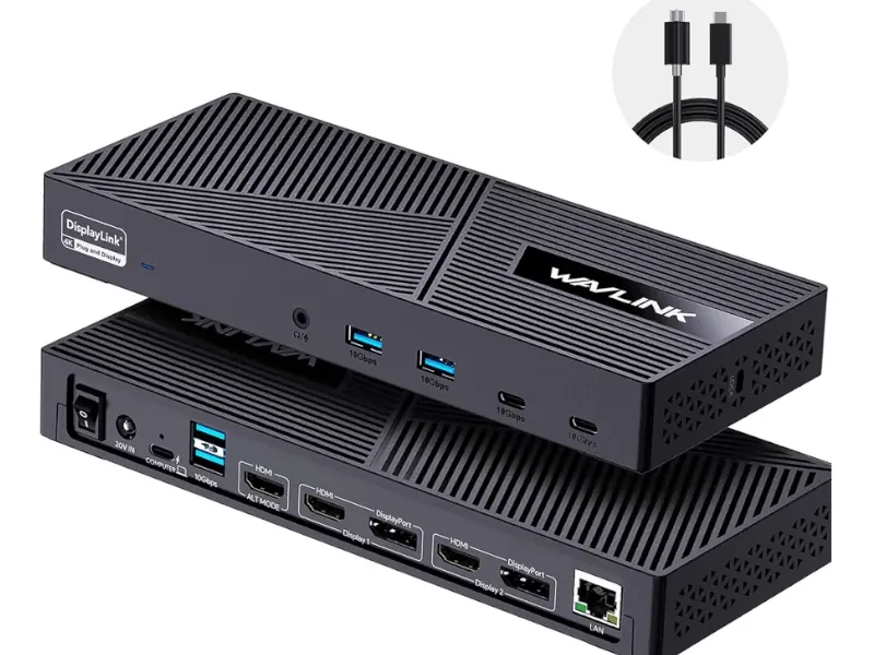 Dock USB-C Wavlink WL-UG63PD25 com Power Delivery de 100W, saída HDMI nativa 4K60Hz e duas saídas DisplayLink 2K, para MacBook Air com dois monitores