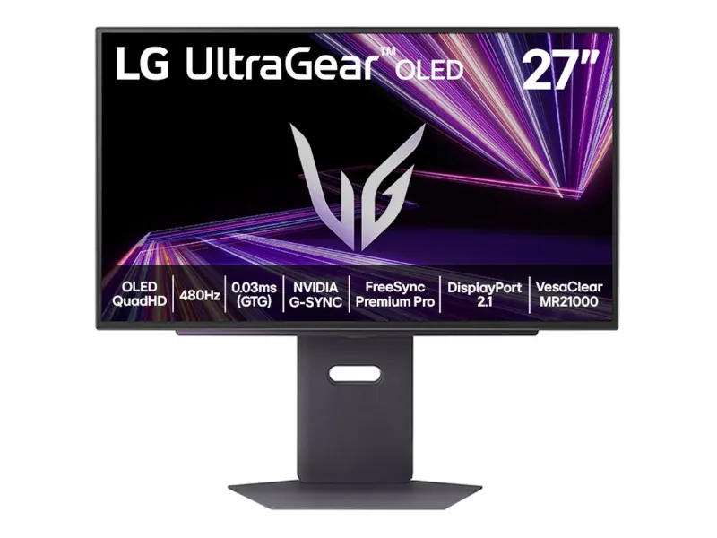 Monitor LG UltraGear OLED 27 polegadas modelo 27GX790A-B com base preta, tela QHD