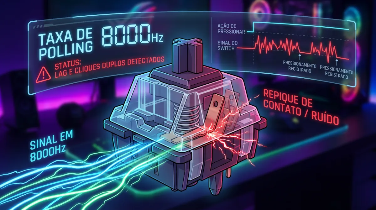 Debounce: por que seu teclado de 8000Hz ainda pode ter lag ou clique duplo