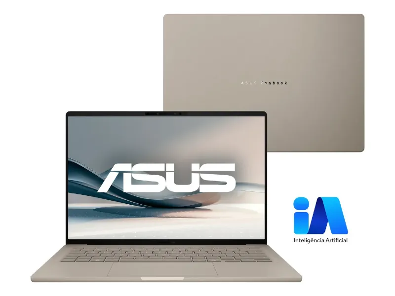 ASUS Zenbook A14 UX3407QA aberto, mostrando a tela OLED e o teclado