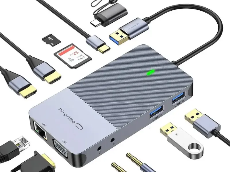 Hub USB-C Hi-Prime 11 em 1 com DisplayLink, para dois monitores externos no MacBook Air