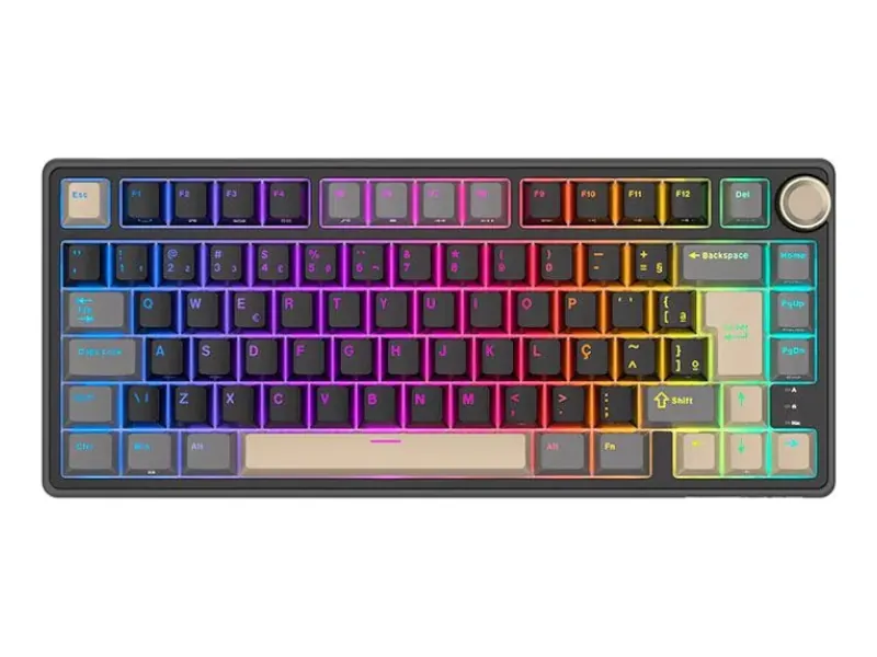 Teclado mecânico Royal Kludge RK R75 compacto 75% em layout ABNT2 com botão giratório de volume