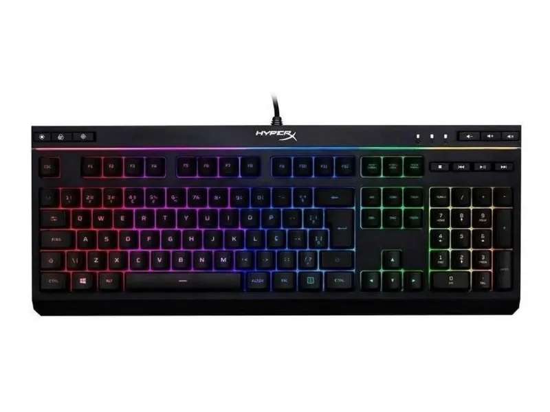 Teclado de membrana HyperX Alloy Core RGB em formato Full-size 100% com teclado numérico e layout ABNT2