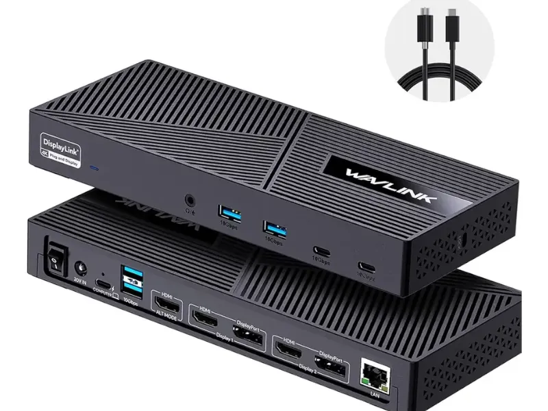 Dock USB-C Wavlink WL-UG63PD25 PRO com Power Delivery de 130W, três saídas de vídeo DisplayLink (HDMI e DisplayPort) até 4K, para MacBook Air com três monitores