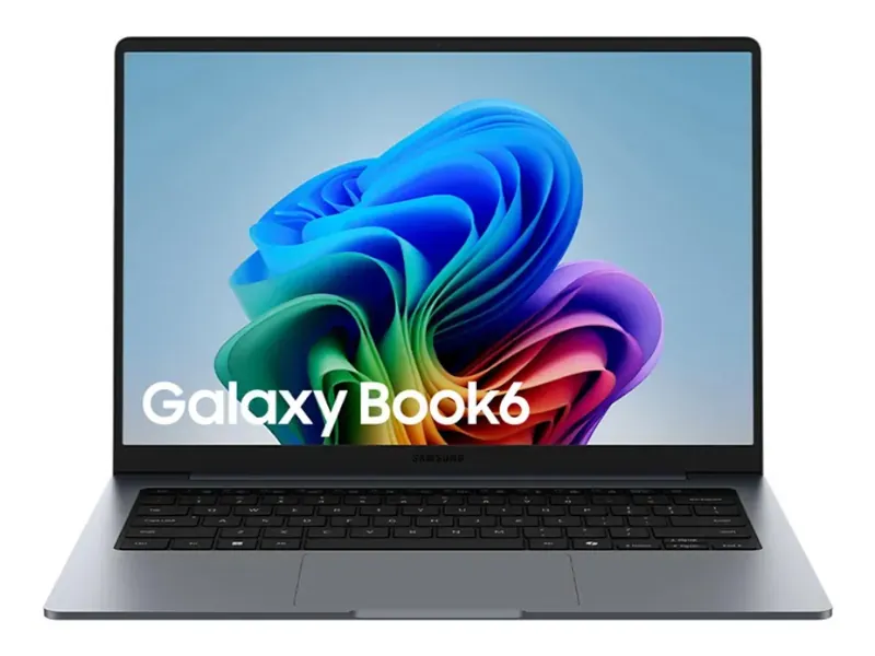 Samsung Galaxy Book6 16 polegadas aberto, mostrando a tela e o teclado